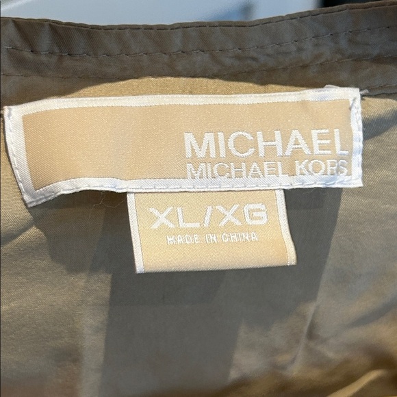 Michael Kors 100% Silk Khaki Shirt Dress Roll Tab Sleeves Size XL - Picture 3 of 13